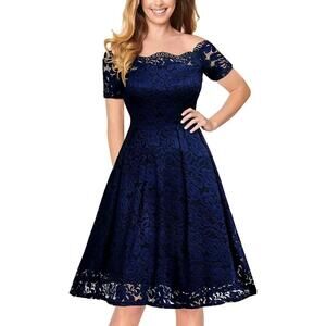 MISSMAY Women's Retro Floral Lace Short Sleeve  Cocktail Party Swing XS Dress #7